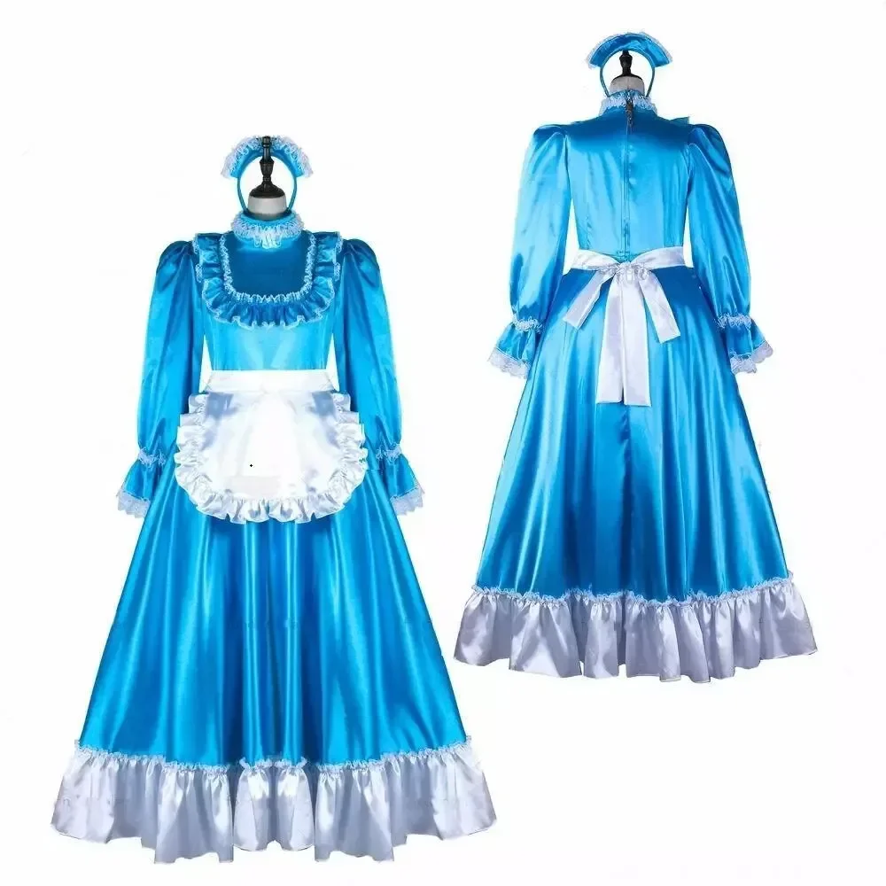 

Sissy girl blue lockable dress French sexy maid cosplay Christmas costume tailored