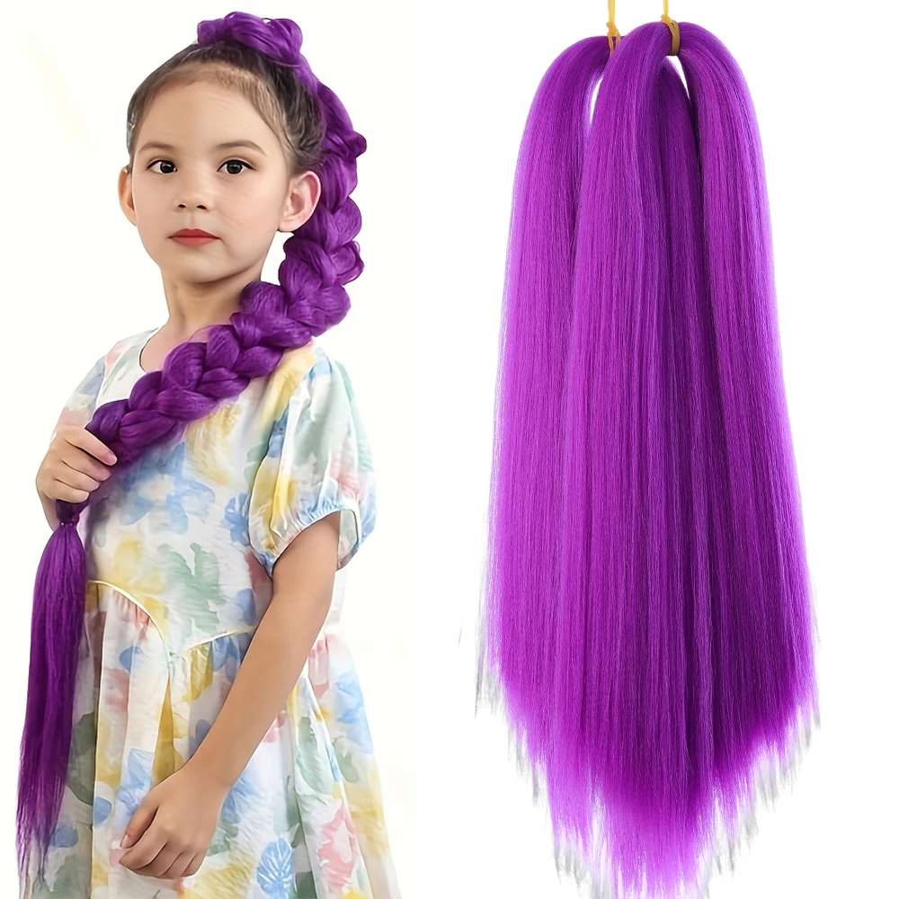 Synthetic Wig 14-Inch 2Pcs Short Purple Braiding Hair Pre-Stretched with a Straight Yaki Texture For Soft And Available