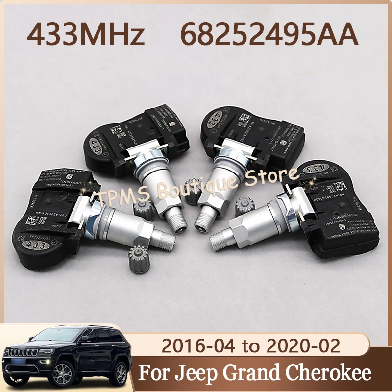 

4pcs 433MHz TPMS Sensor Tire Pressure Monitor System 68252495AA For Jeep Grand Cherokee Alfa Romeo Giulia Maserati Ghibli