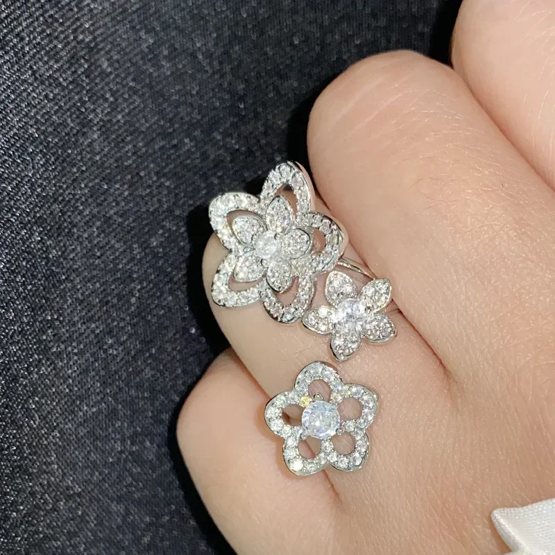 MDL Moissanit1 نمط زهرة جميلة خاتم 18K مطلية بالذهب متعدد قطع الزركونيوم خاتم فاخر خفيف الموضة #1