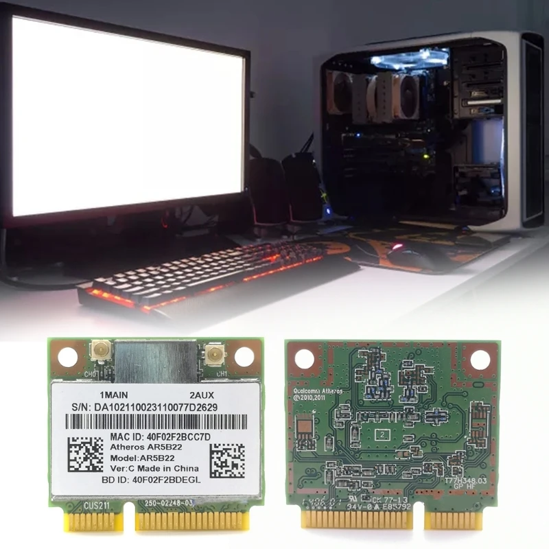 Placa de rede sem fio AR5B22 MINI PCIE BT4.0 2.4/5G de frequência dupla 300 Mbps 802.11A/B/G/N para Y400 Y500 Y410P S215 U330