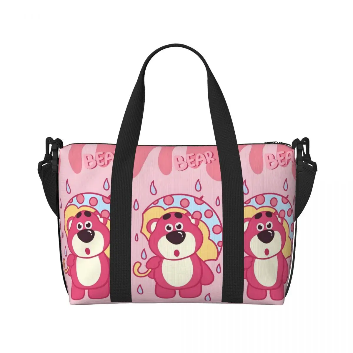 مخصص لوسو حمل حقيبة المرأة سعة كبيرة الفراولة الدب الكرتون رياضة حقائب السفر الشاطئ