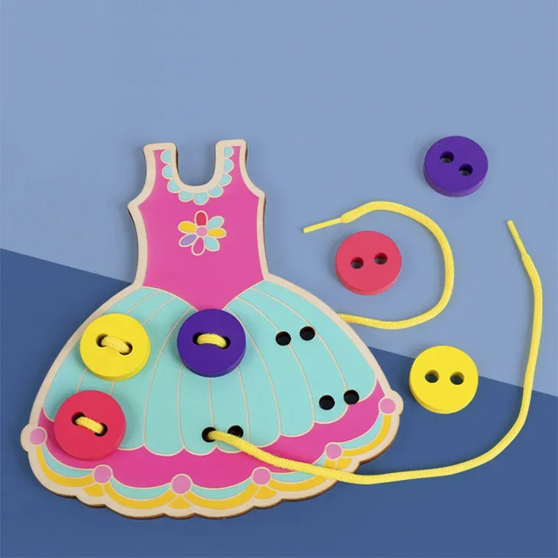 Montessori Children's Learn Basic Life Skills Teaching Aid Skirt Clothes Threading Button Sewing Board Game Educational Toys