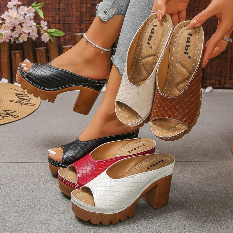 

2026 Comfortable Fish Mouth Open Toe Fashionable Casual Beach Hollow Out Breathable High Heel Slippers for Women Summer New