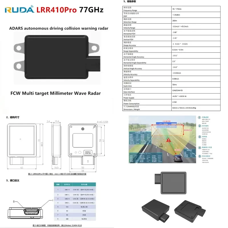 2026 Hot Sale for LRR410Pro 77GHz ADARS Autonomous Driving FCW Multi-Target Millimeter Wave Forward Anti-Collision