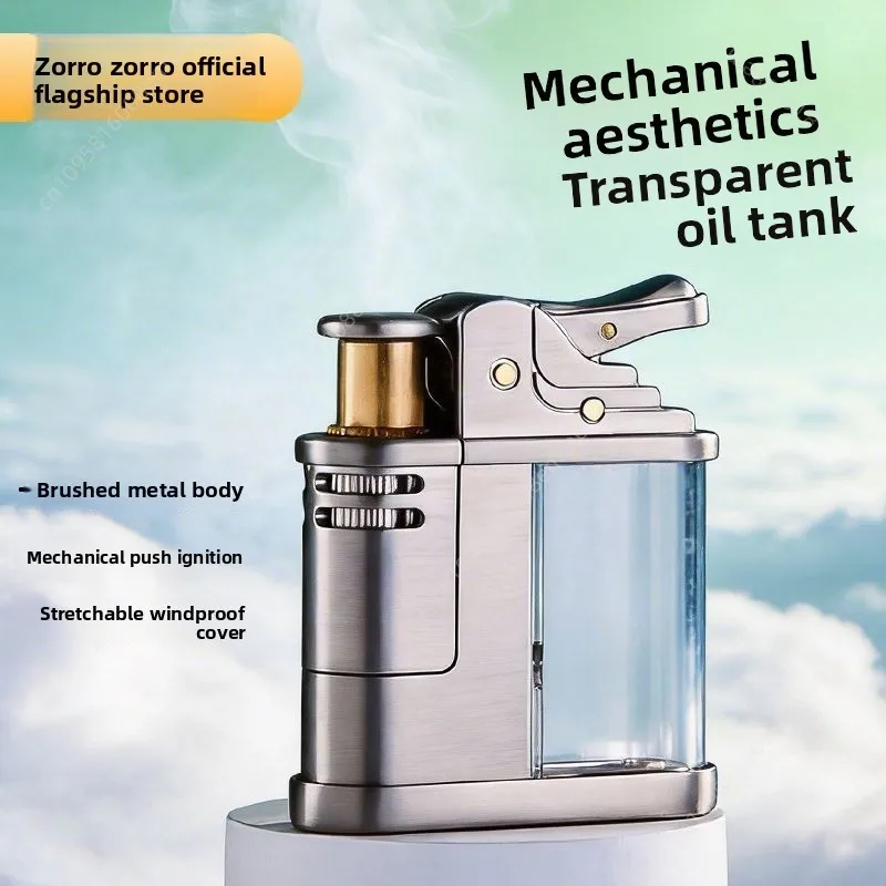 

ZORRO 861 new kowtow fuel lighter, transparent oil tank grinding wheel lighter, cigarette accessories, men's gift