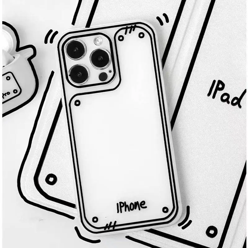 Fashion Simple Matte Texture Hand Drawn Lines Mobile Phone Case For IPhone11 12 13 13Pro 13ProMax 14 14Pro 14ProMax 15 15ProMax