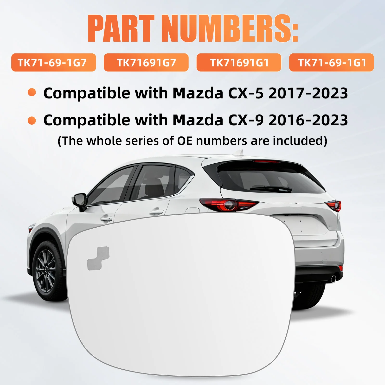 

Car Left/Right Side Heated Rearview Mirror Lens Glass with Blind Spot Wide Angle for Mazda CX-5 2017-2023 CX-9 2016-2023