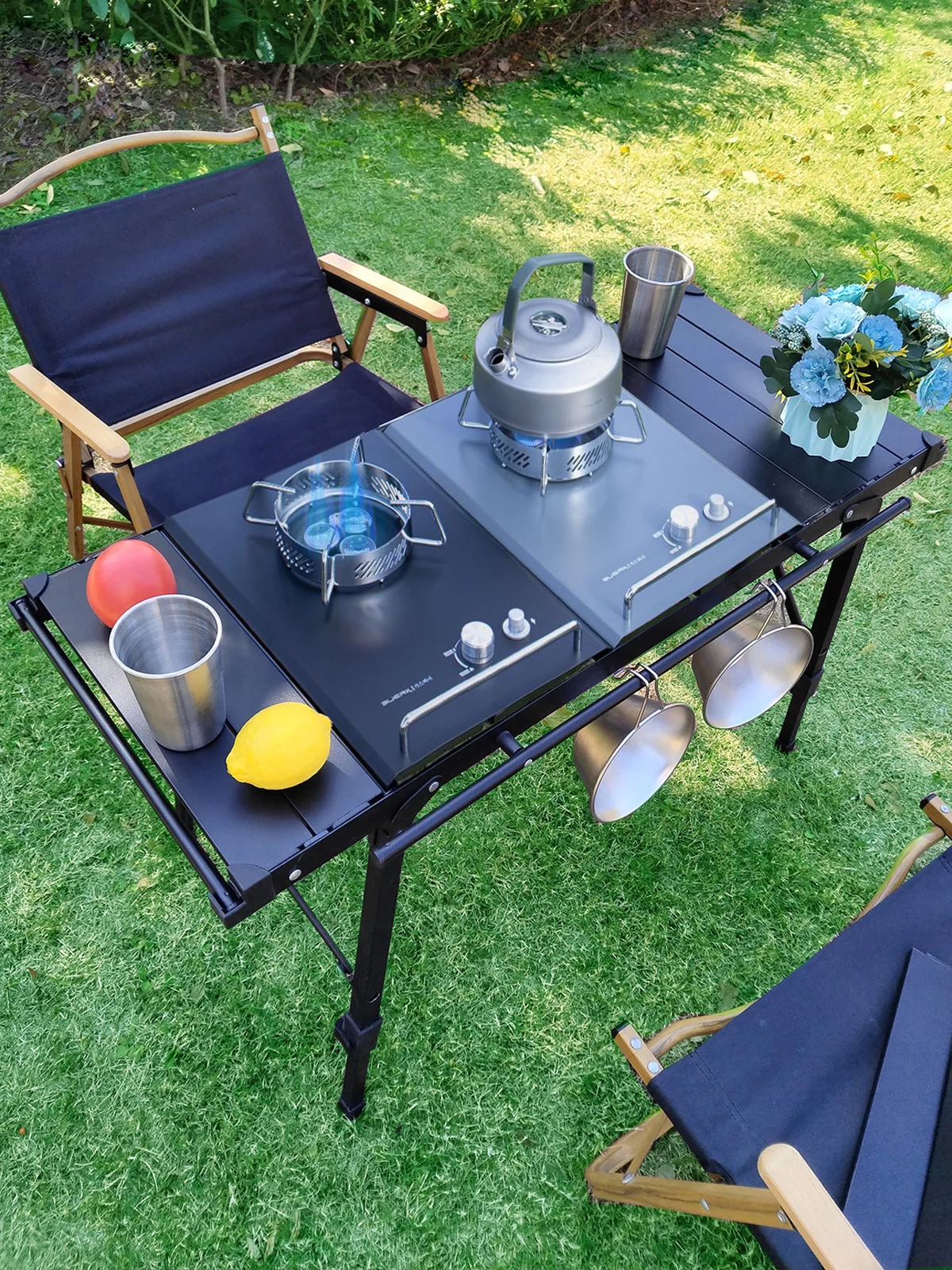 Lichtgewicht Camping Opvouwbare multifunctionele IGT-tafelrol Braziertafel verstelbare poot Desktopbrander bbq-tafel