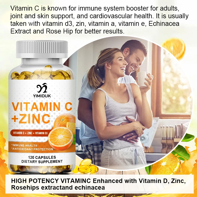 Vitamin C Zinc & Vitamin D3 Strong Antioxidant Collagen Booster for Immune System and Skin Health Supplements