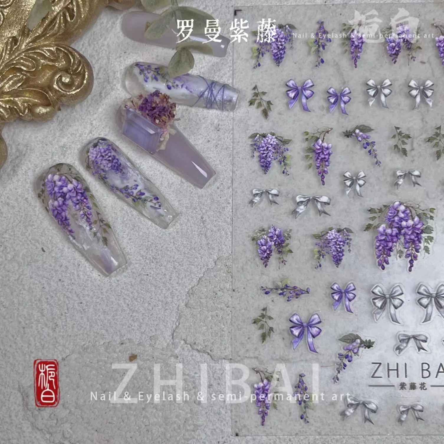 Chinese Style Vase Camellia Wisteria High Quality Nail Art Stickers Design Decoration Decals DIY Manicure T-3308