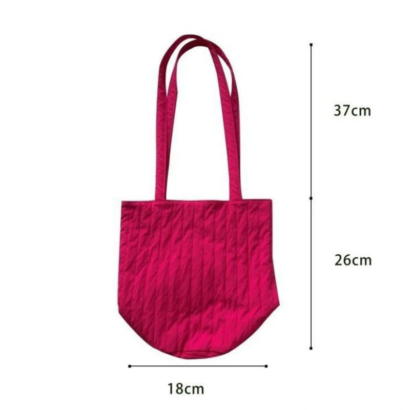 Nylon Striped Pleated Textured Bucket Shoulder Bag Casual Shopper Handbag Women Strip and Fold of Long Thin Belt Shoulder Bag