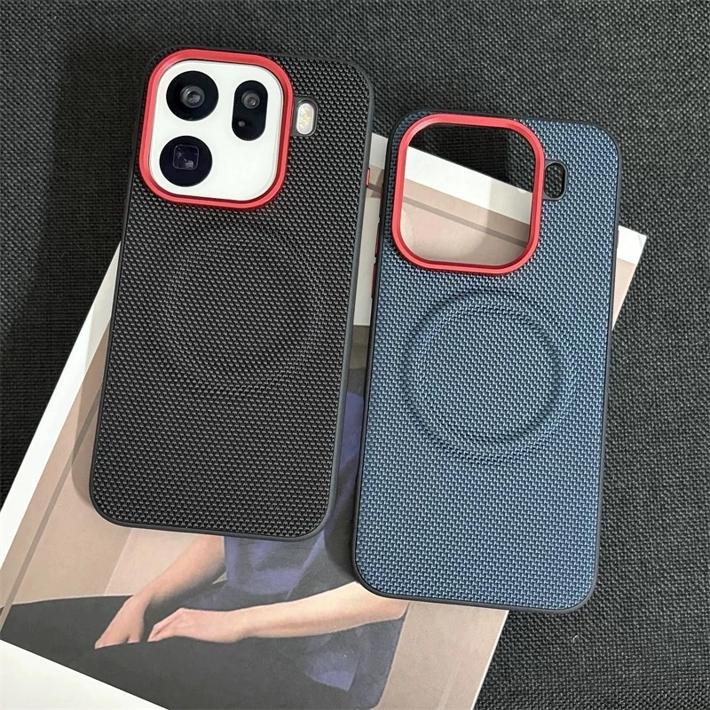 حافظة منسوجة من النايلون المغناطيسي لهاتف اوبو فايند X9 برو MagSafe غطاء خلفي من الجلد غير اللامع صديق للبشرة لهاتف Find X 9 X9Pro 5G ممتص الصدمات