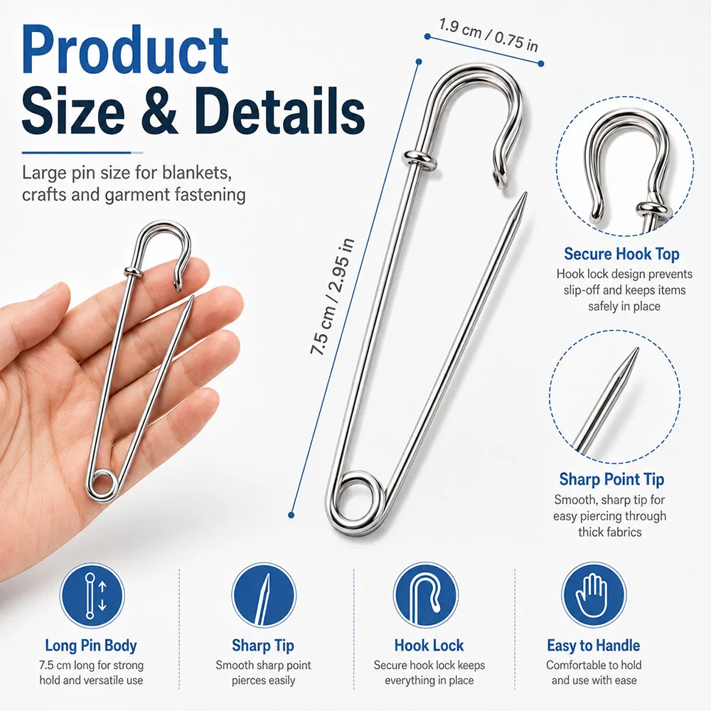 Large Pins Heavy Duty Blanket Pins Bulk Lock Pins Fasteners for Blankets Crafts Skirts Brooch Making