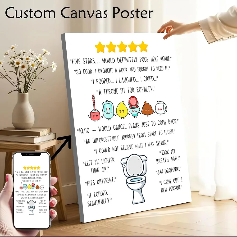 Funny BATHROOM Reviews Canvas Wall Arts Poster Customizable Pictures Printing for Room Art of Murals Wand Deko Vintage Decor