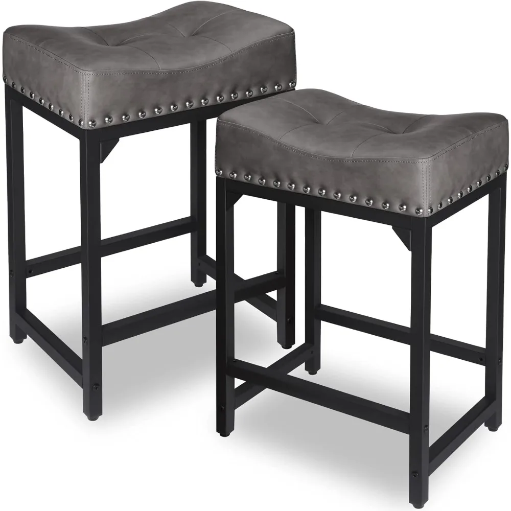 

Counter Height Bar Stools Set of 2, Bar Stools for Kitchen Counter, 24 Inch Counter Stools Saddle Barstools with Metal Base for