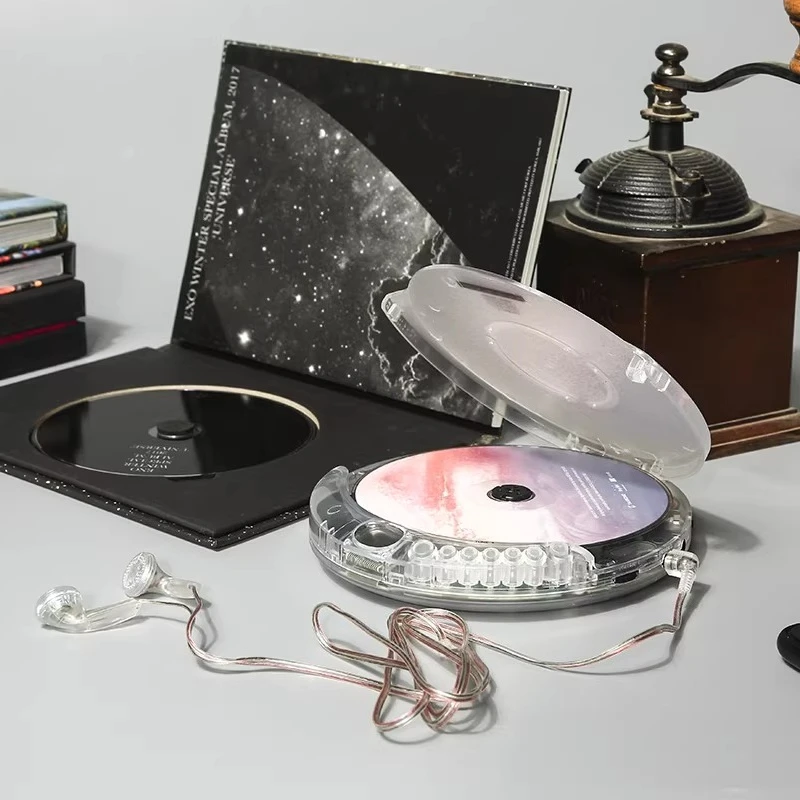 Full Transparent CD Walkman - Portable Retro Player with USB & Headphones, Gift Box Set