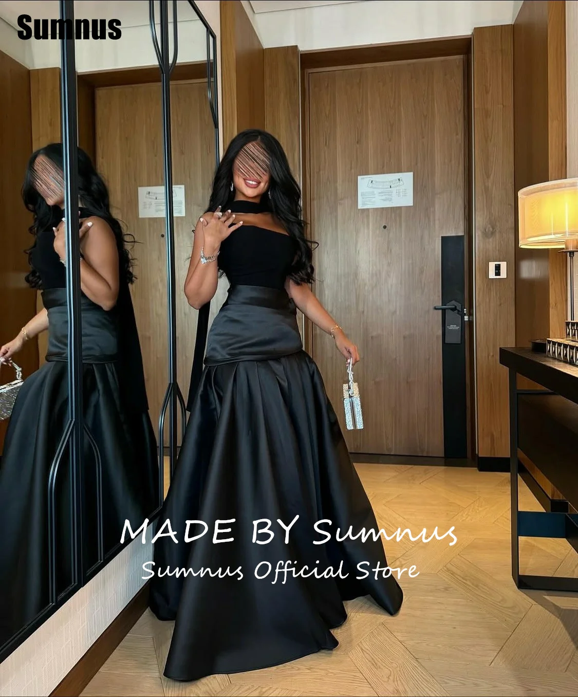 Sumnus Simple A-Line Evening Dresses Satin Strapless Pleats Draped Maxi Formal Gowns Gala فساتين سهرة Customized