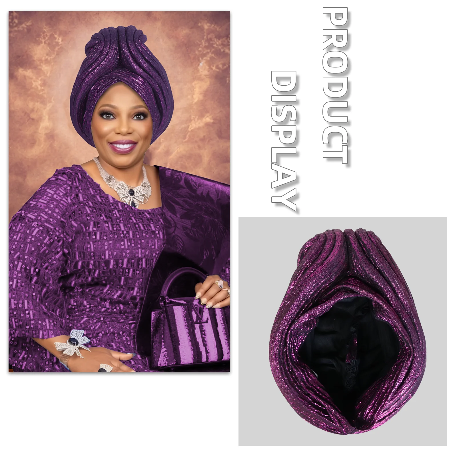 Turban-Kappe im Kronenstil für Frauen, afrikanische Dame, Auto-Gele-Kopfband, Nigeria, Hochzeit, Party, Kopfbedeckung, muslimischer Hut – Detail 9