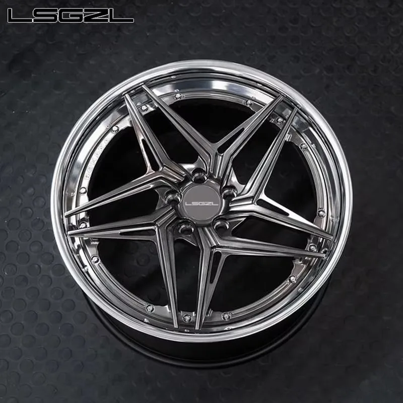 High-end customized deep concave forged alloy wheel hub, multi-inch single-piece sport rims, 5×3 PCD, gold polished finish