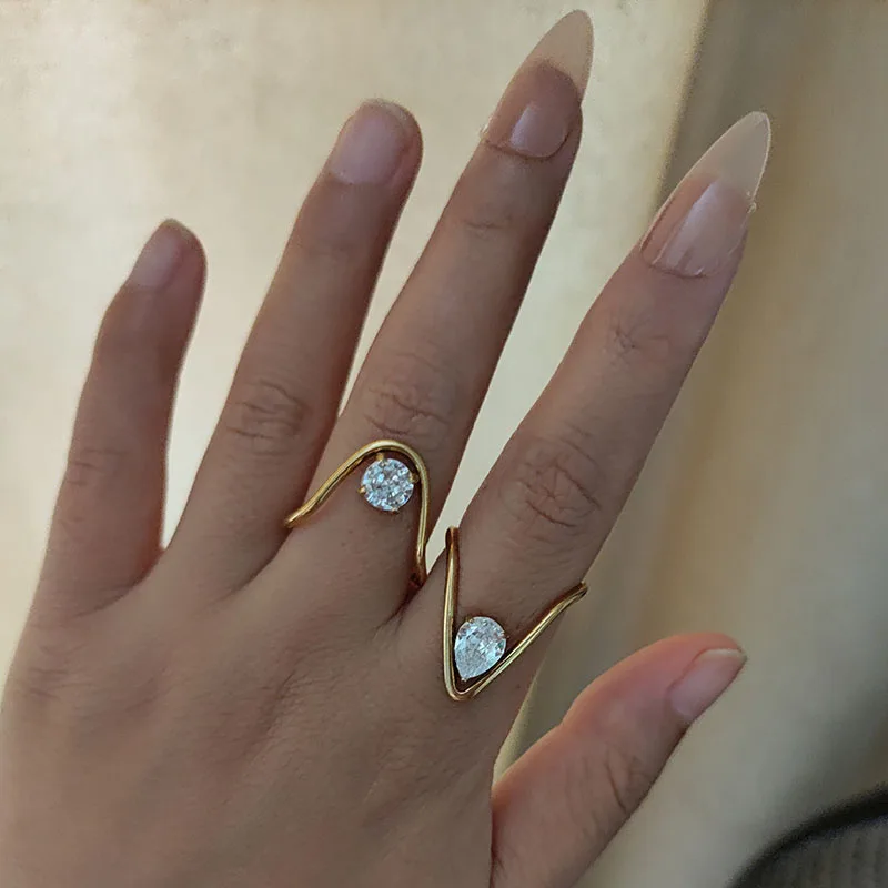 Pear cz stone v rings stainless steel rings for women abnormal simple dainty jewelry waterproof summer jewelry delicate