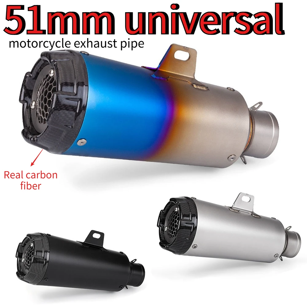 

51mm Universal Non-destructive Installation Motorcycle Exhaust Pipe Carbon Head Mesh Cover Tail For MT07 R3 Z900 DUKE 390 RC390