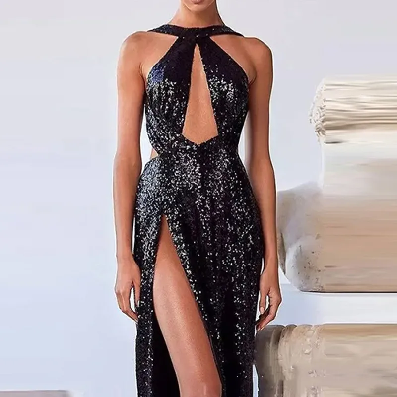 Sexy Bla Sequin Bal Long Dr Slimming Evening Gown Par Drinking Ceremony High Street Sle Midi Skirt No Sve