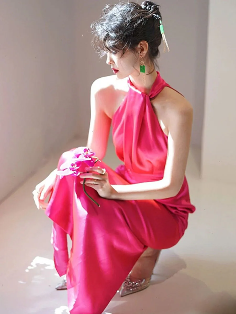 

Элегантное вечернее платье Ele Slimming Dragon Fruit Long Dr Sexy Ne Hanging для женщин, модное, с высокой талией, без рукавов, класса люкс