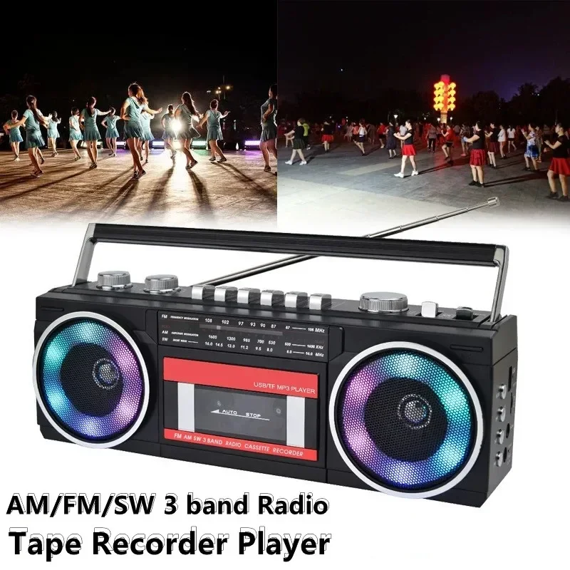 Retro portátil multibanda FM cinta Radio Bluetooth altavoz al aire libre multifuncional tarjeta USB Audio MP3 reproductor de música entrada de auriculares