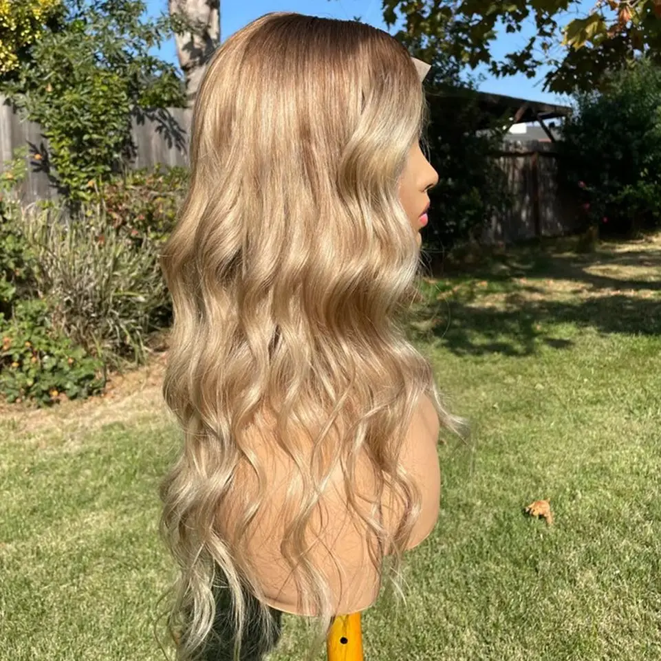 Ombre Body Wave Synthetic Lace Front Wigs For Women Light Blonde Lace Wig Glueless Daily Party Cosplay Wigs Heat Resistant Fibre
