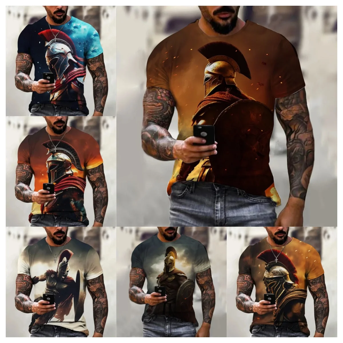 

Vintage T Shirts for Men Spartan Pattern 3D Printed Short Sleeve Summer Fashion Oversized T-shirt Men's Casual Clothing Tops