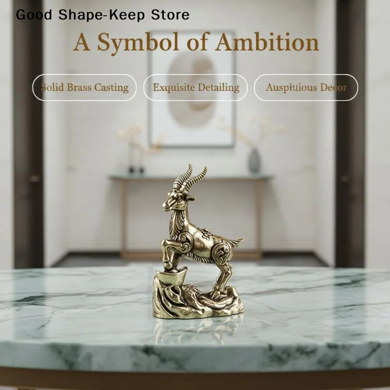 Vintage Brass Antelope Statue Retro Auspicious Design Exquisite Carved Details Table Decor for Hotel Lobby Display Souvenir Gift
