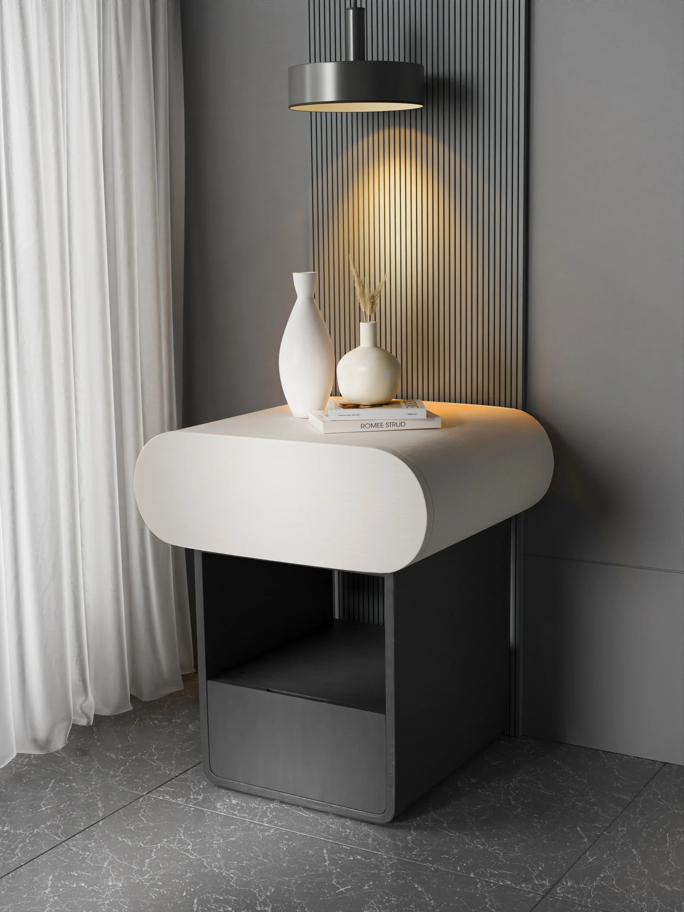 Italian minimalist bedside table designer solid wood lacquer niche modern simple cream style Internet celebrity bedroom sideboar