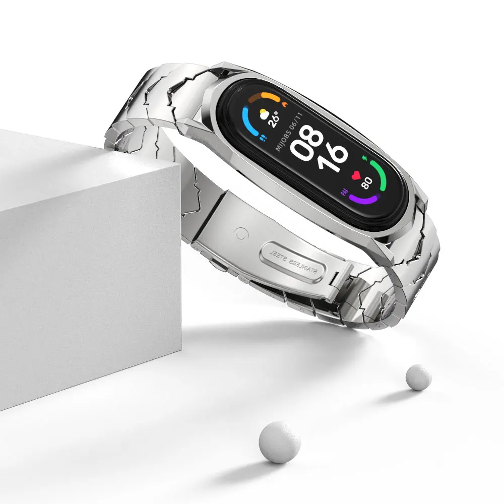 Dây Đeo Cho Xiaomi Mi Ban Nhạc 7 6 5 4 3 Kim Loại Không Gỉ Vòng Đeo Tay Trên Mi Ban Nhạc 4 Correa Miband Uốn Cong xaomi Dây Đeo Cổ Tay Phụ Kiện NFC