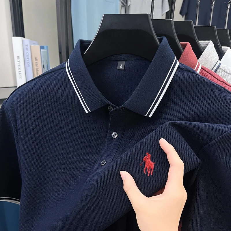 Men's 100% Cotton Cartoon Embroidered Polo Shirt Summer New Lightweight Breathable Business Casual T-shirt Cool Top