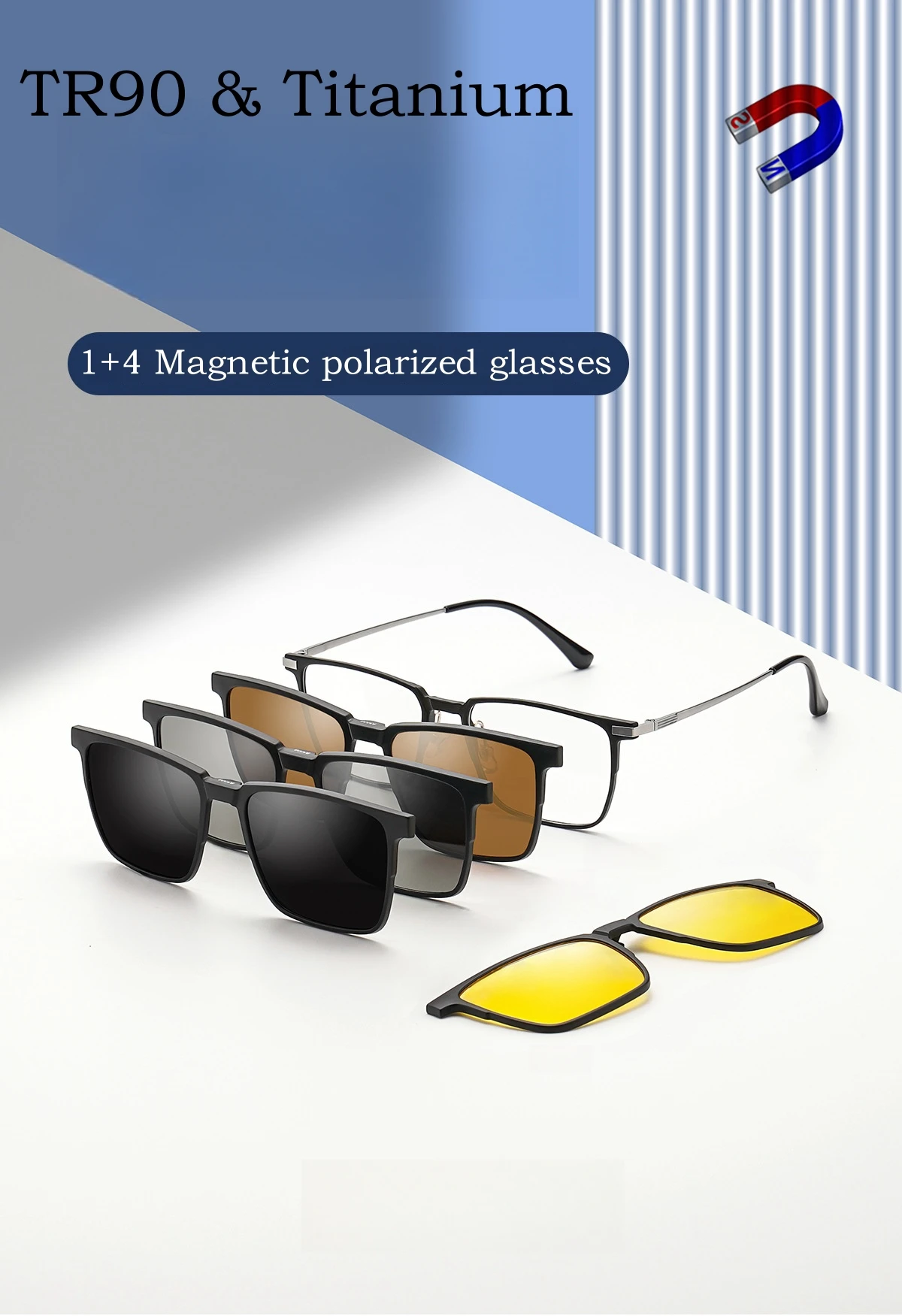 YIMARUILI Ultraleichte polarisierte magnetische Clip-On-Brille für Männer und Frauen, TR90, optische Brillengestelle aus reinem Titan – Detail 1