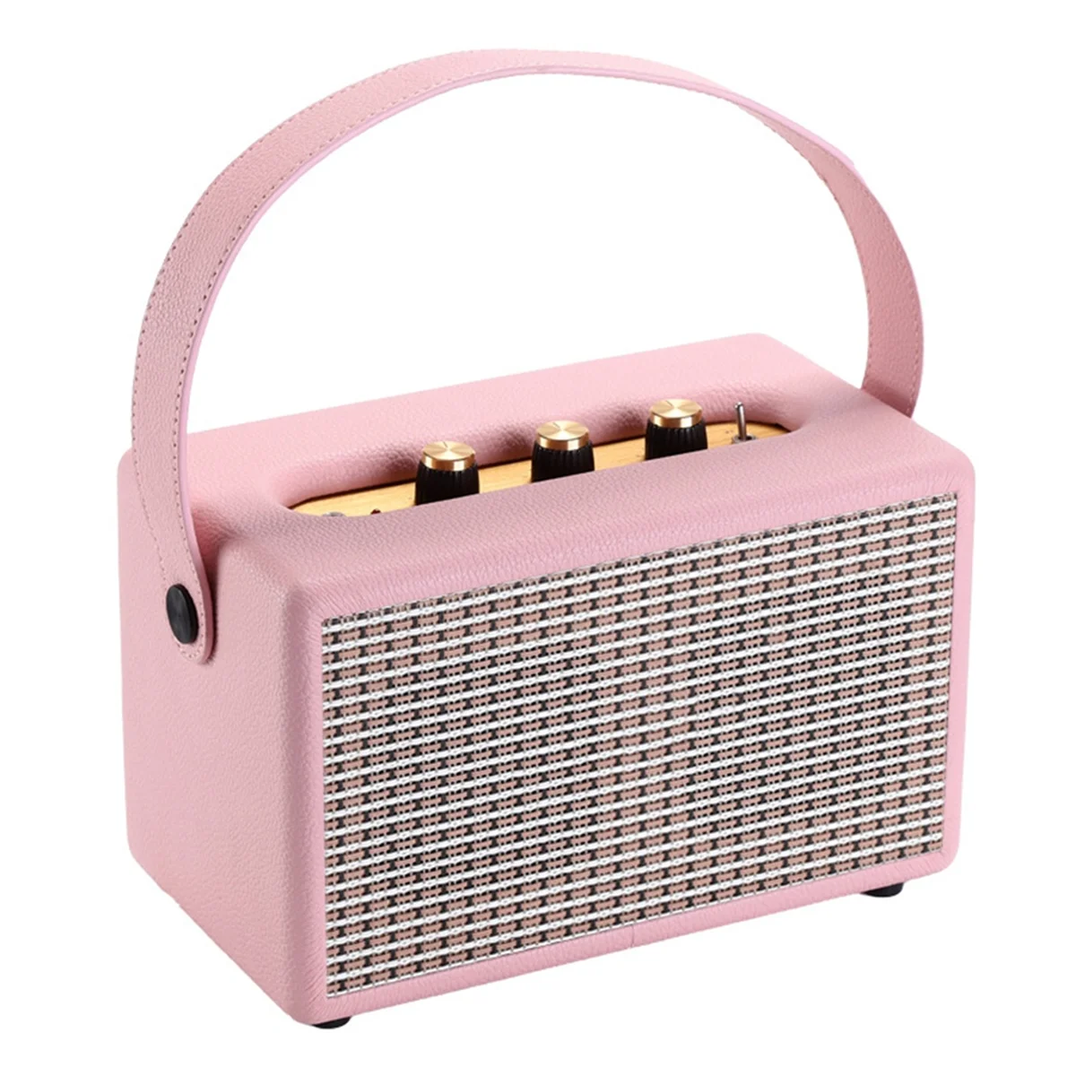 

2025 New Professional Portable Wireless Vintage Bluetooth Speakers USB Card Reader Wooden PU Outdoor Home Music Player Pink