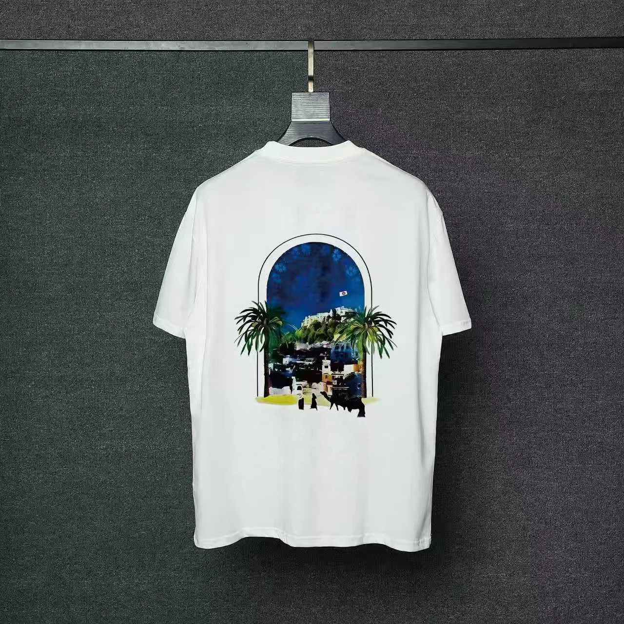 Best Version Casinoblank Arched Window View Printed Women Men Cotton T shirts tees Hiphop Oversized Men T shirt Summer Style
