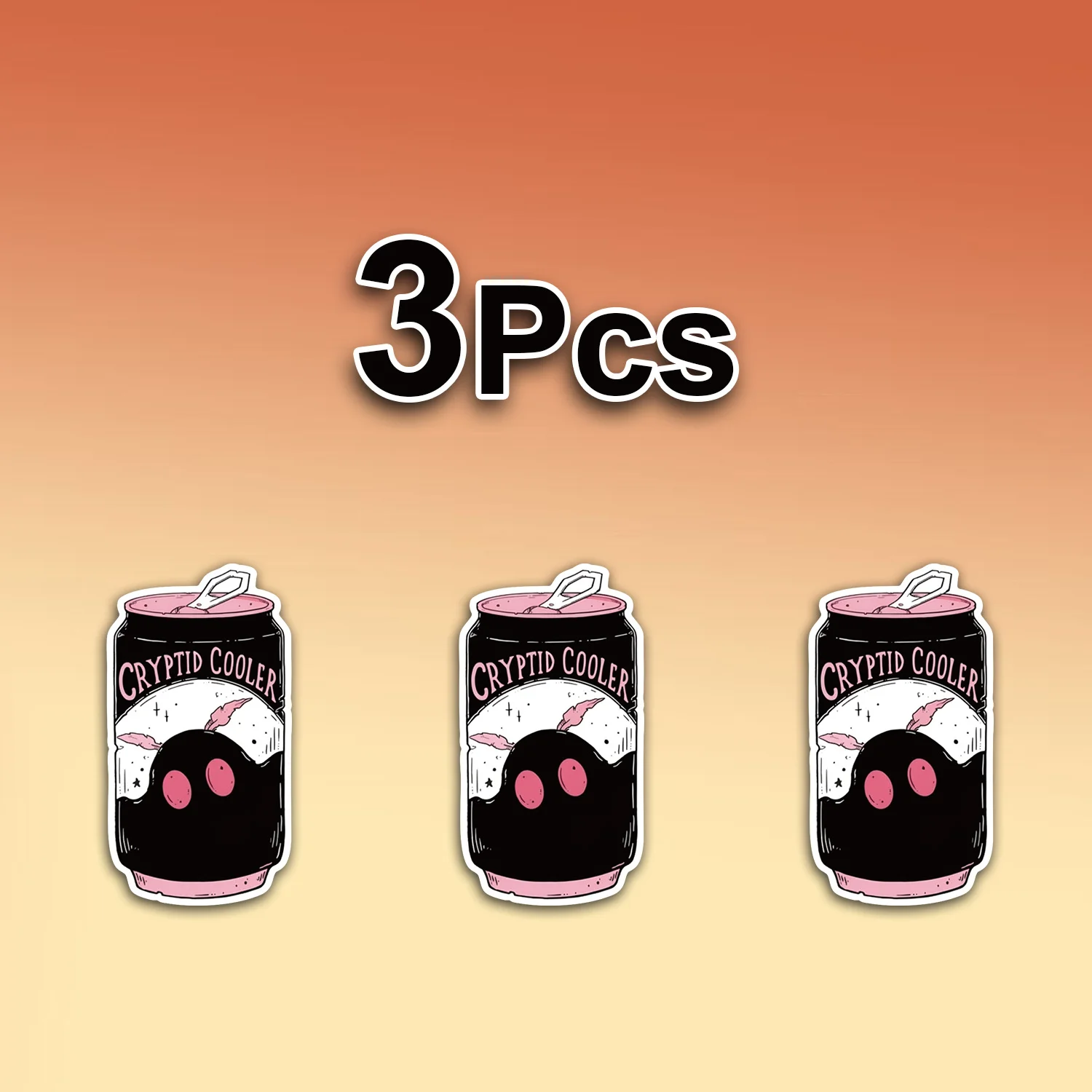 3Pcs Set Cute Horror Pink Black Mothman Soda Can Vinyl Sticker Cryptid Cooler Quote Decal for Car Window Laptop Water