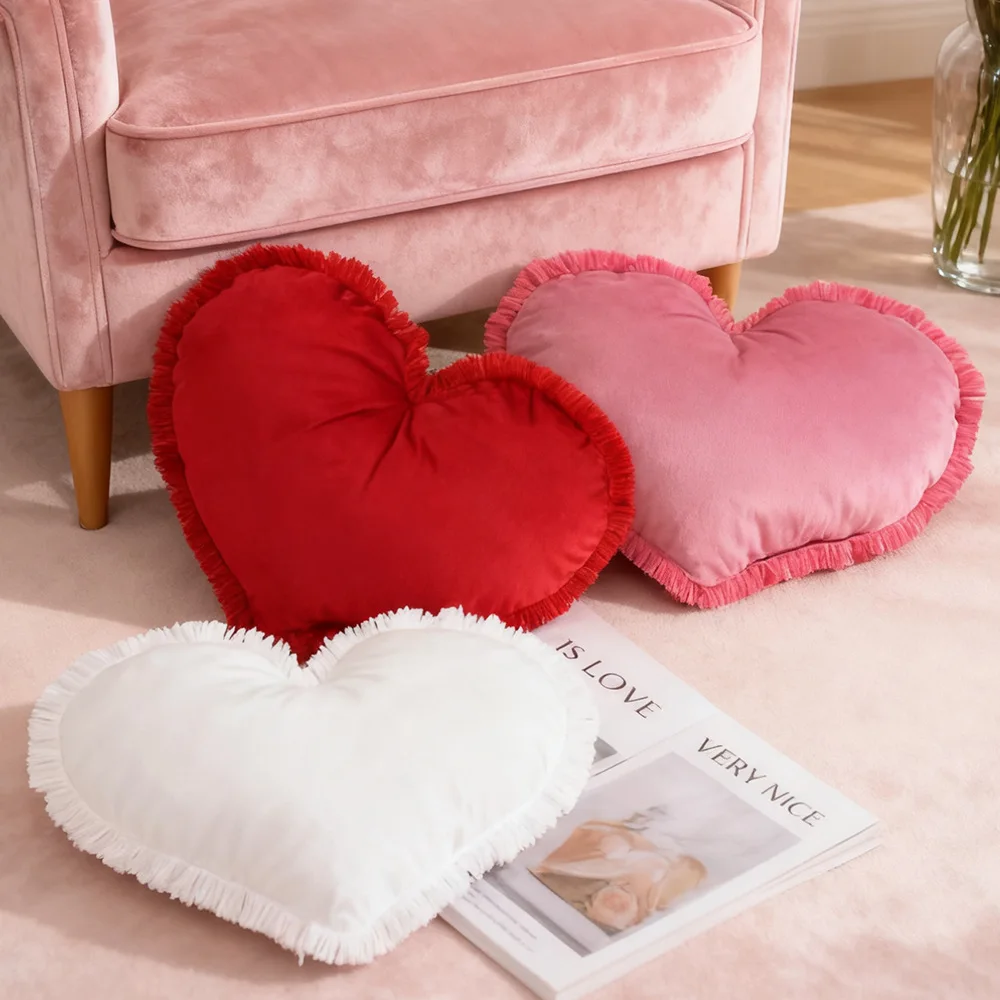 Valentine's Day Solid-Color Dutch Velvet Heart-Shaped Throw Pillow Cute Living Room Sofa and Bedroom Decoration Cushions