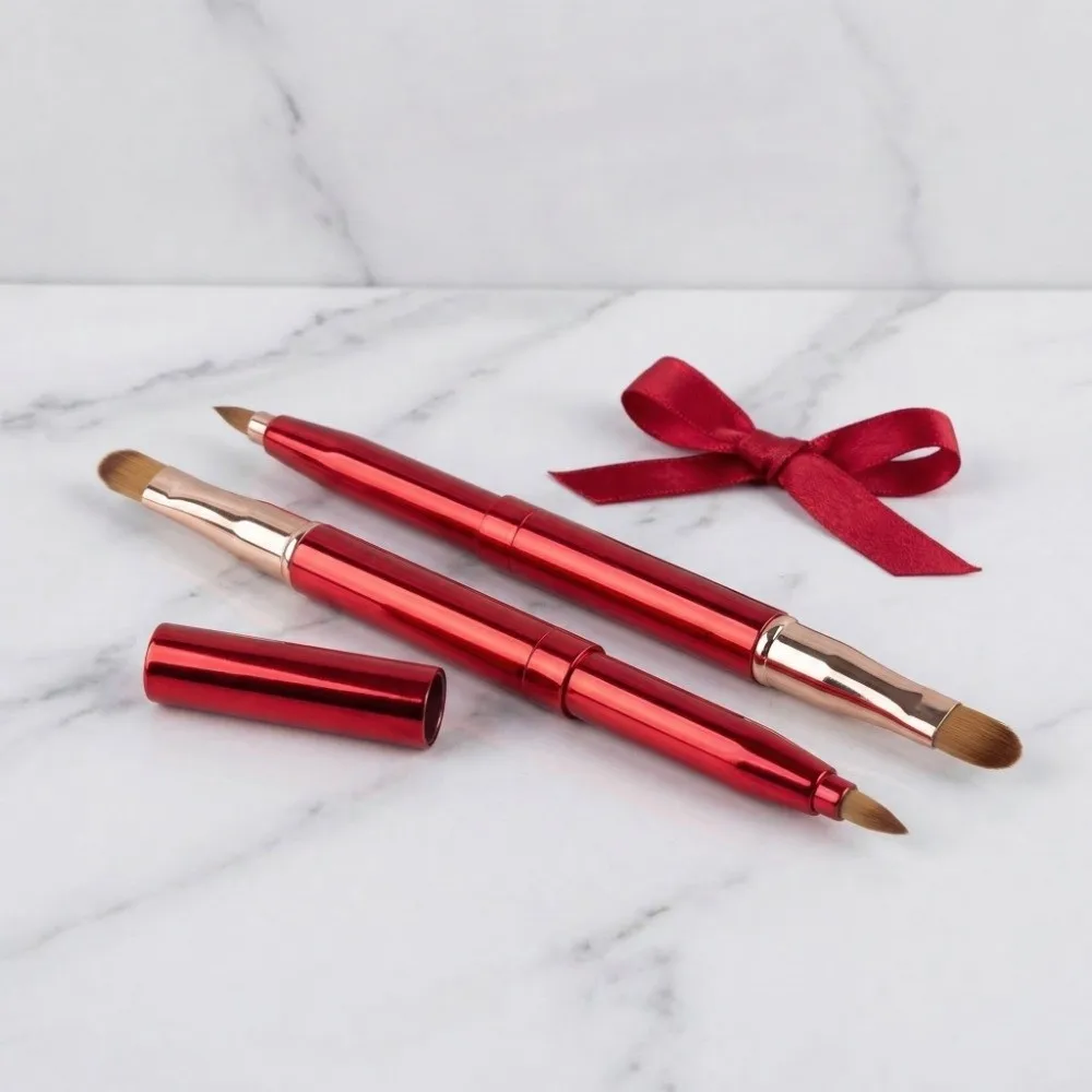Telescopic Retractable Lip Brush Double-headed Brow Brush Lip Gloss Brush Lip Liner with Protect Cap Lipstick Brush Dustproof