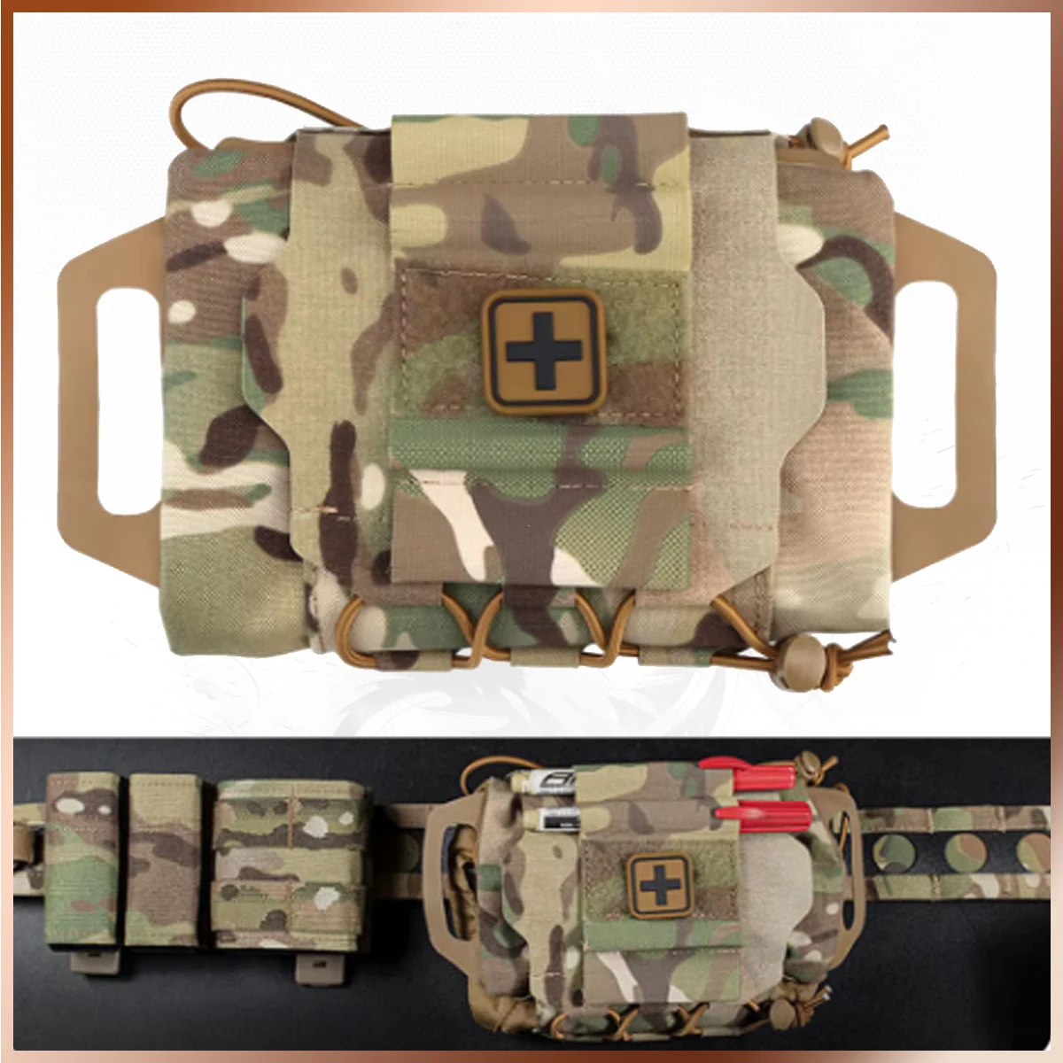 

FANDAO MOLLE-Rapid First-aid Belt Bag Medical Roll and Carrier Supply 2-Piece System Airsoft Outdoor Sport Hunting