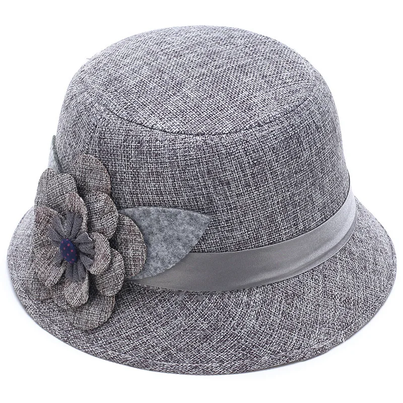 Panamanian women's spring and summer linen sun hat, sun hat, fisherman's bucket hat, fashionable flower beach hat Cap H238