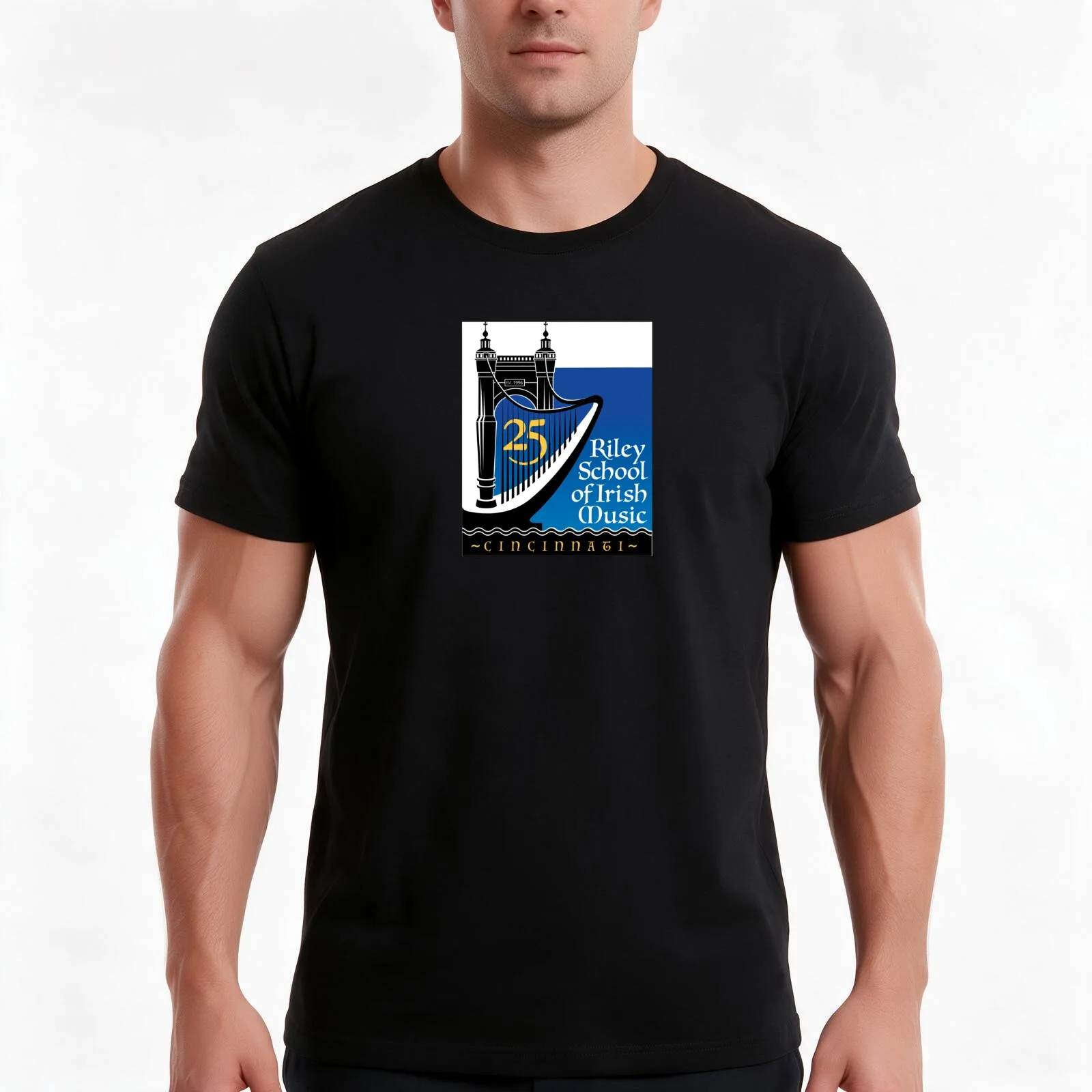 Large Print 25th Anniversary Logo T-Shirt, Summer Casual Cotton Tee, Oversized Streetwear Tops, Vintage Graphic Print