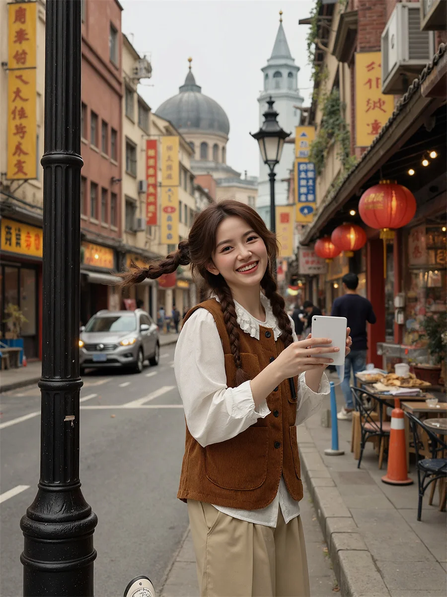 

Women'S Vests Korean Style Brown Multi-Pockets Autumn Thick Zipper-Up Adjustable Elastic Sleeveless Ladies Fashion Simple Warm