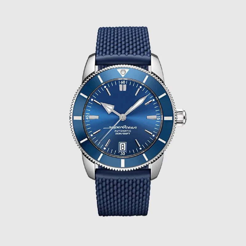 High Quality Luxury Business Men's Superocean Automatic Mechanical Watch Stainless Steel Black Blue Rubber Watchband Sport Watch