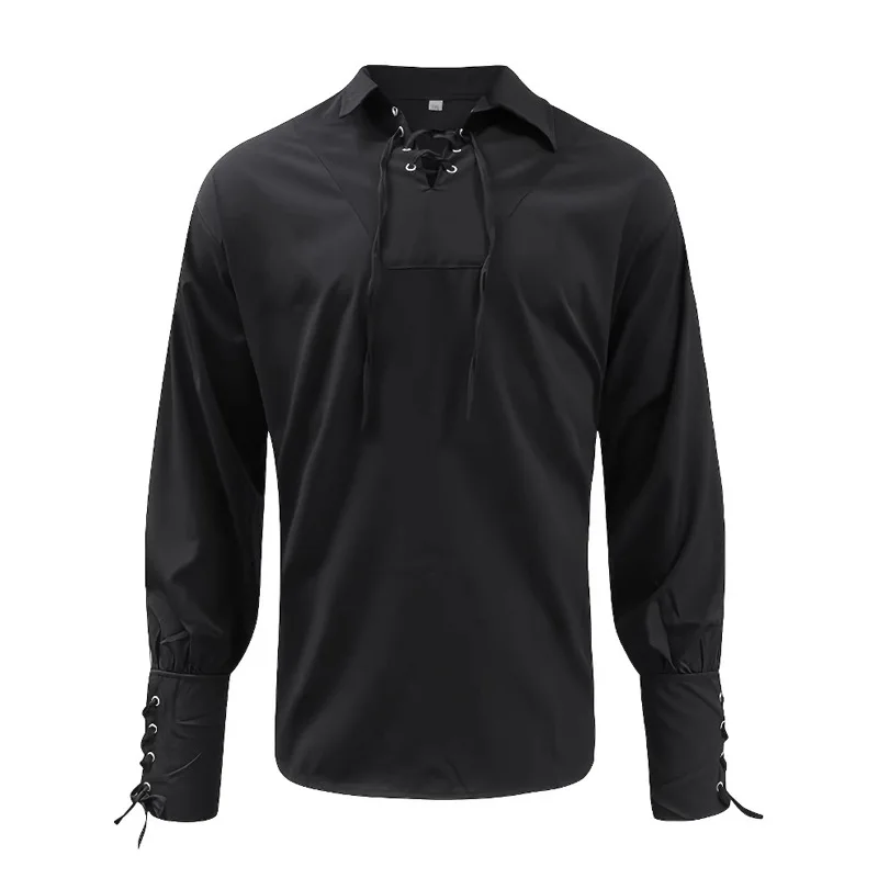 Men's Vintage Medieval Pirate Costume Style Loose-Fitting Polo Shirt for Performances