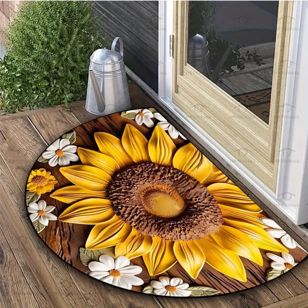 High Quality Non Slip Half Round Doormat Flower Floral Boho Door Mat Absorbent Washable Entrance Mat Indoor Outdoor