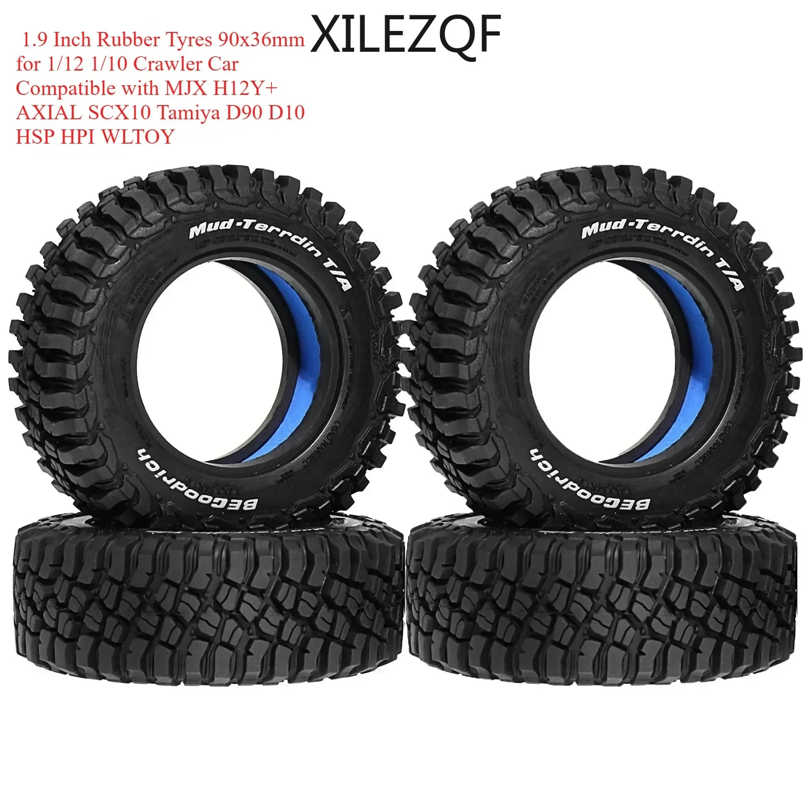 

1.9 Inch Rubber Tyres 90x36mm for 1/12 1/10 Crawler Car Compatible with MJX H12Y+ AXIAL SCX10 Tamiya D90 D10 HSP HPI WLTOY