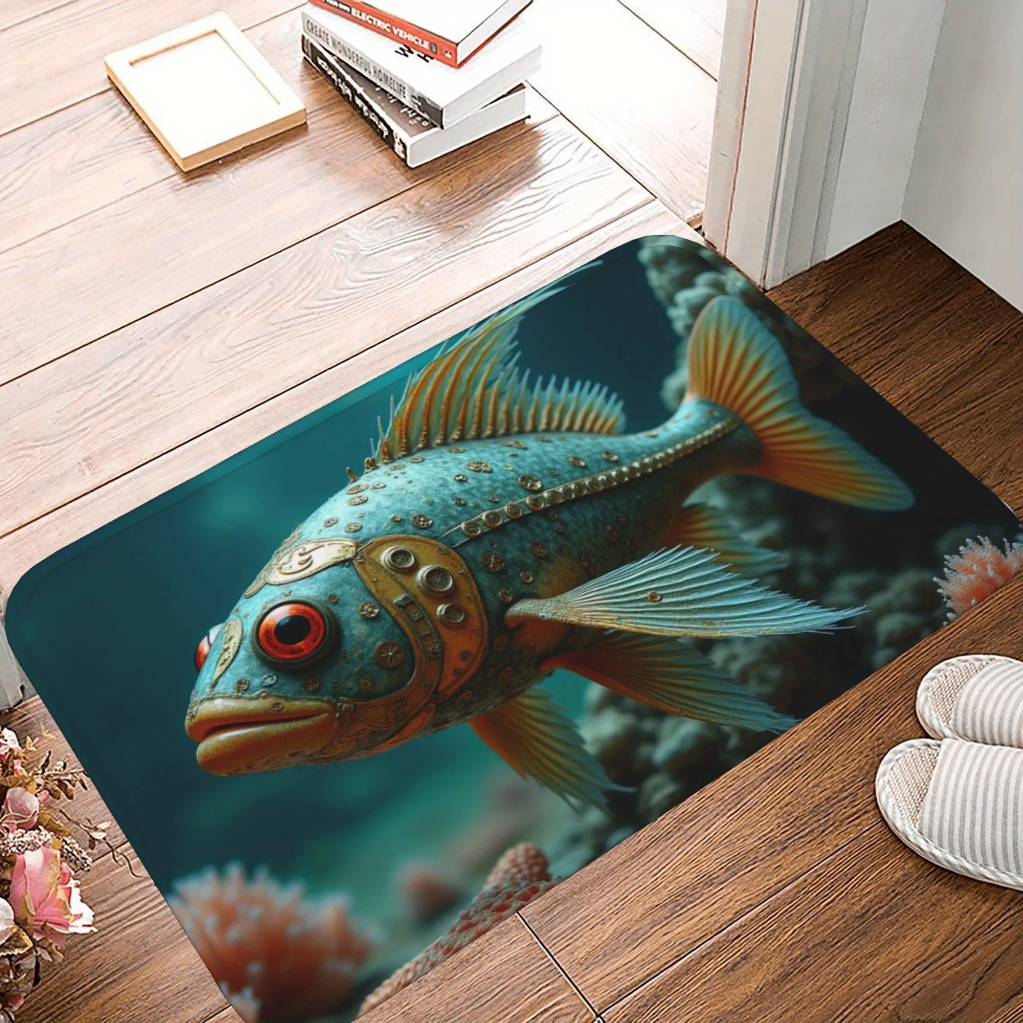 

1PC Steampunk koi fish Kitchen Rug Non-Slip Door Mat Pop design Bathroom Rug Bath Mat Carpet for Home Sink Laundry Decoreeree